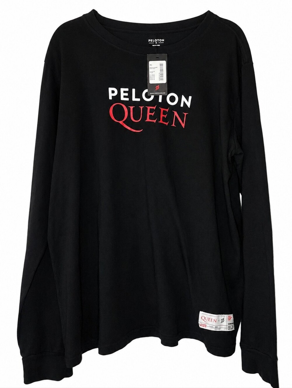 NEW NWT Peloton Queen Black Long Sleeve Tee T Shirt with White & Red Logo XL